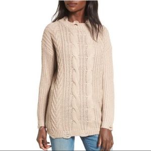 NWT Dreamers mocha distressed chunky sweater sz M